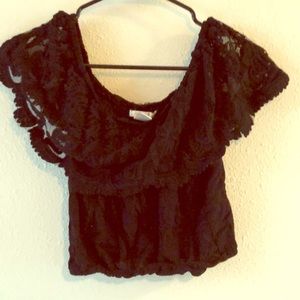 Off-the-Shoulder Black Lace Crop Top